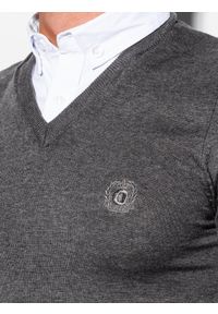 Ombre Clothing - Sweter męski E120 - grafitowy/melanżowy - XXL. Typ kołnierza: dekolt w serek, kołnierzyk koszulowy. Kolor: szary. Materiał: materiał, bawełna, nylon. Wzór: melanż. Styl: klasyczny #3