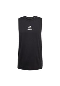 Adidas - Koszulka Les Mills Graphic Tank. Kolor: czarny. Długość rękawa: bez rękawów. Technologia: ClimaCool (Adidas). Sport: fitness