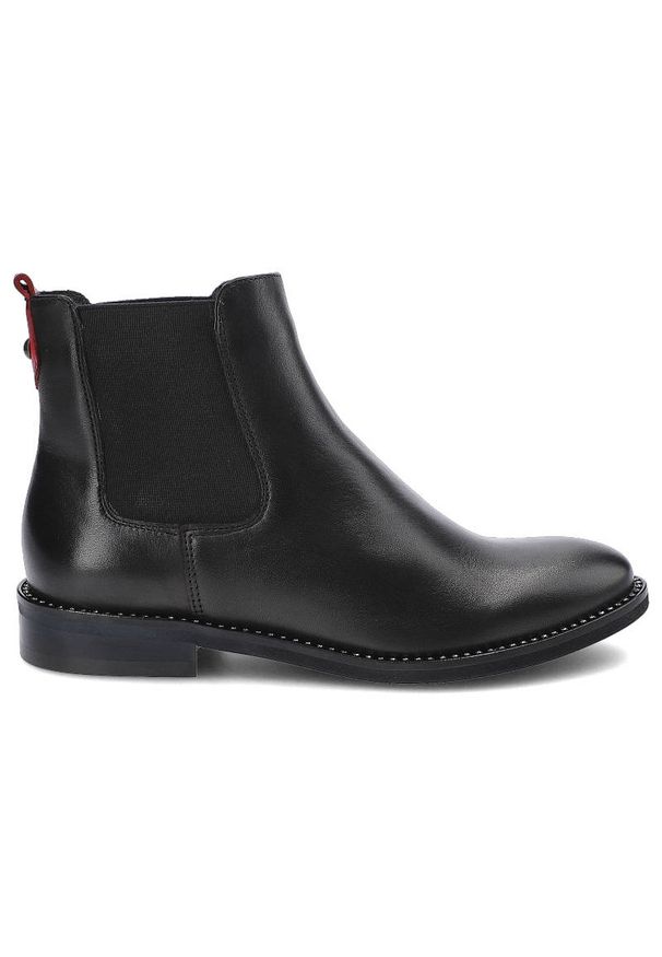 Czarne Botki Lamanti Damskie Modne Buty Jesienne. Okazja: do pracy, na spacer. Zapięcie: bez zapięcia. Kolor: czarny. Szerokość cholewki: normalna. Wzór: aplikacja, jednolity. Materiał: skóra, dzianina. Sezon: jesień. Obcas: na obcasie. Wysokość obcasa: niski