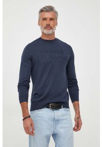 Armani Exchange sweter wełniany męski kolor granatowy lekki. Kolor: niebieski. Materiał: wełna #1