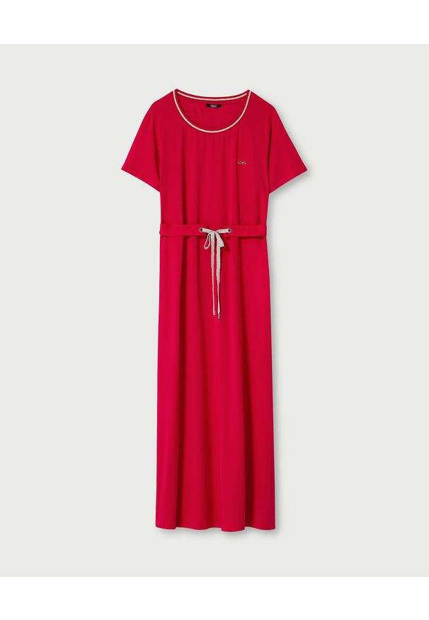 Liu Jo - LIU JO - Czerwona sukienka z paskiem. Kolor: czerwony. Materiał: materiał. Wzór: aplikacja. Sezon: lato, wiosna. Długość: midi