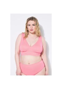 ULLA POPKEN - Damski Top bikini miękkie miseczki brokat. Kolekcja: plus size. Kolor: różowy. Materiał: poliester, materiał, poliamid, włókno, elastan