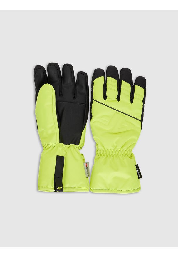 4f - 4F Rękawice narciarskie Thinsulate męskie - żółte S. Kolor: zielony, żółty. Materiał: dzianina, syntetyk, materiał, tkanina. Technologia: Thinsulate. Sezon: zima. Sport: narciarstwo