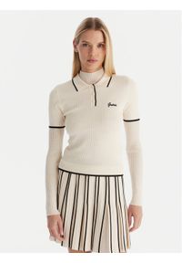Guess Polo Polo sweater Beżowy Slim Fit. Typ kołnierza: polo. Kolor: beżowy. Materiał: wiskoza #1