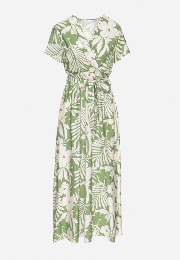Born2be - Zielona Sukienka Wiskozowa Rozkloszowana we Florystyczny Elaviela. Kolor: zielony. Materiał: wiskoza. Wzór: kwiaty