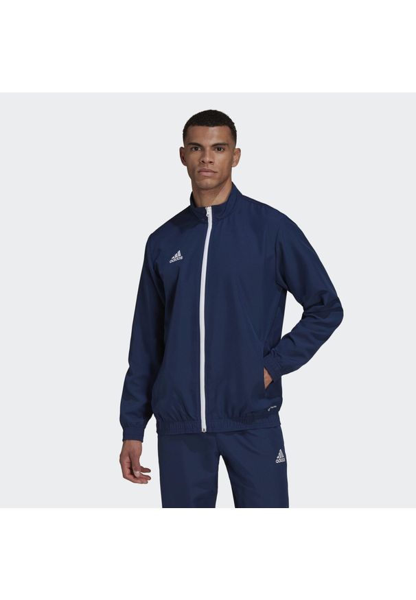 Adidas - Entrada 22 Presentation Jacket. Kolor: niebieski. Materiał: materiał. Sport: piłka nożna