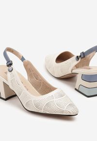 Born2be - Beżowe Sandały Ażurowe na Obcasie z Metaliczną Wstawką i Skórzaną Wkładką Milindaia. Okazja: na imprezę, na co dzień. Kolor: beżowy. Materiał: skóra. Wzór: ażurowy. Sezon: lato. Obcas: na obcasie. Styl: casual, klasyczny, elegancki. Wysokość obcasa: średni #4