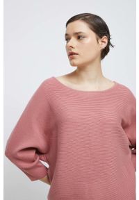 medicine - Medicine sweter damski kolor różowy lekki. Kolor: różowy. Materiał: materiał, dzianina. Długość rękawa: długi rękaw. Długość: długie. Wzór: melanż #1