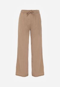 Born2be - Beżowe Szerokie Spodnie z Teksturalnej Tkaniny z Wiązaniem w Pasie Agatia. Okazja: do pracy, na co dzień, na spacer. Stan: podwyższony. Kolor: beżowy. Materiał: tkanina. Długość: długie. Styl: wakacyjny, casual #7