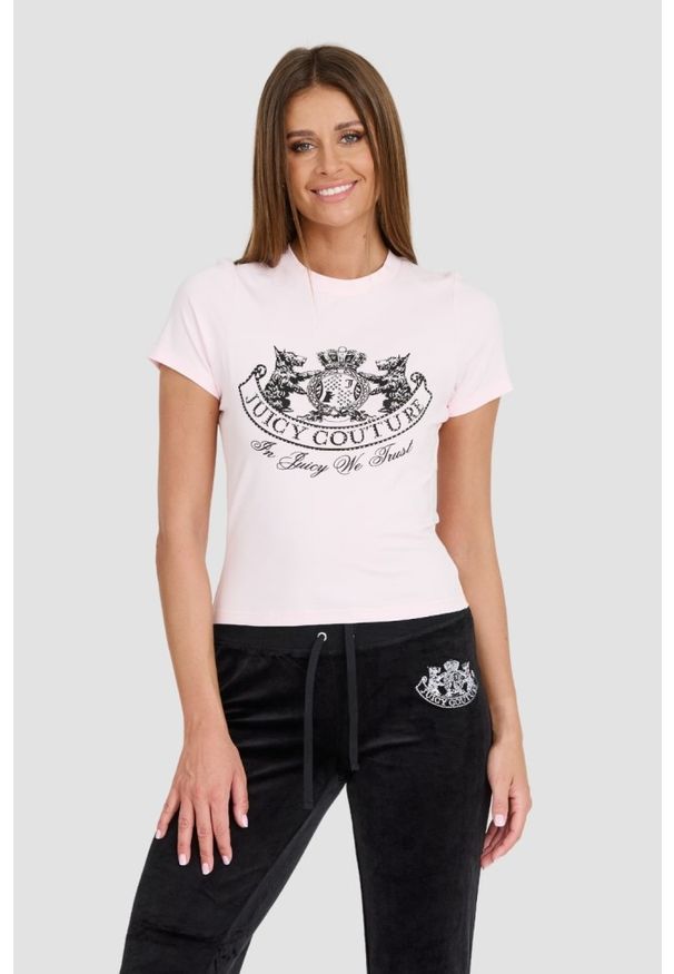 Juicy Couture - JUICY COUTURE Różowy t-shirt Enzo Dog Crest. Kolor: różowy