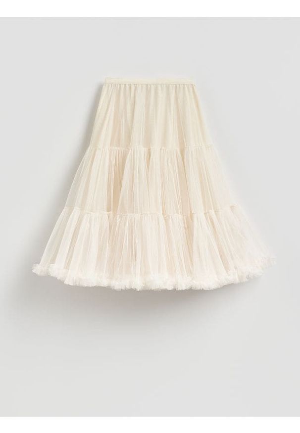 Reserved - Tiulowa spódnica midi - kremowy. Kolor: kremowy. Materiał: tiul