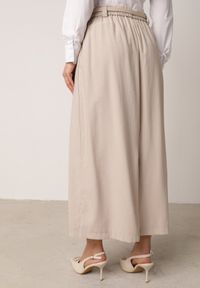 Born2be - Beżowa Wiskozowa Spódnica o Rozkloszowanym Kroju z Plisami i Paskiem Rolea. Okazja: na co dzień. Kolor: beżowy. Materiał: wiskoza. Styl: casual, elegancki, klasyczny #6