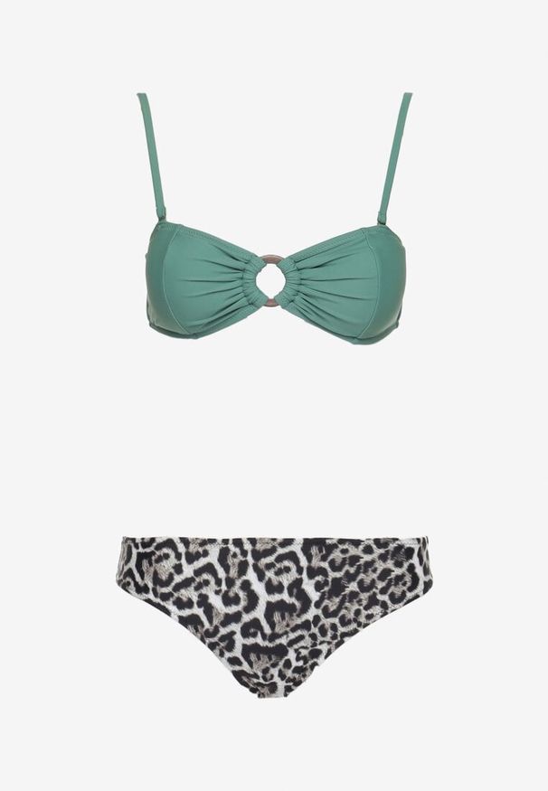 Born2be - Ciemnozielone Bikini w Zwierzęcy Print Mihella. Kolor: zielony. Wzór: motyw zwierzęcy, nadruk