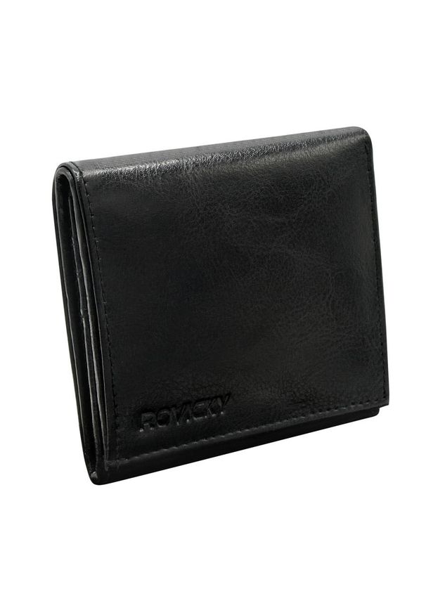 ROVICKY - Kwadratowy portfel męski czarny Rovicky GWR-09-R-9300 BLACK. Kolor: czarny. Materiał: skóra