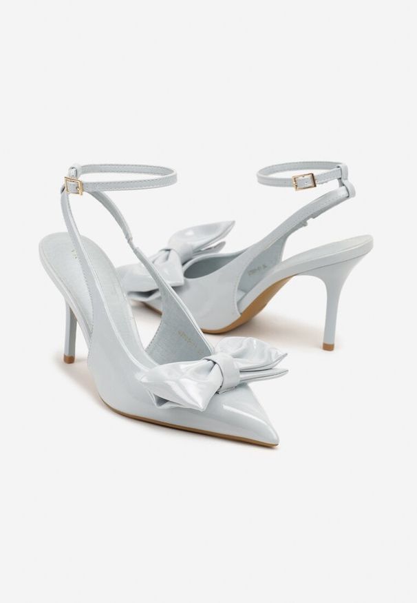 Born2be - Niebieskie Sandały na Obcasie Vices z Ozdobną Kokardką Florozia. Okazja: na ślub cywilny, na wesele. Zapięcie: bez zapięcia. Kolor: niebieski. Obcas: na obcasie. Styl: elegancki, klasyczny. Wysokość obcasa: średni