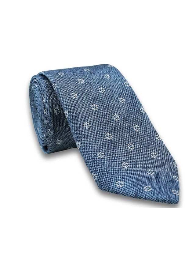 Modny Krawat Męski - Motyw Florystyczny -6,5cm- Chattier, Błękitno-Biały. Kolor: niebieski. Materiał: tkanina. Wzór: kwiaty. Styl: elegancki, wizytowy