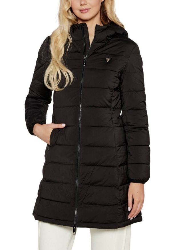 Guess - GUESS Czarna długa damska kurtka New Aleta, Rozmiar XS. Kolor: czarny. Długość: długie