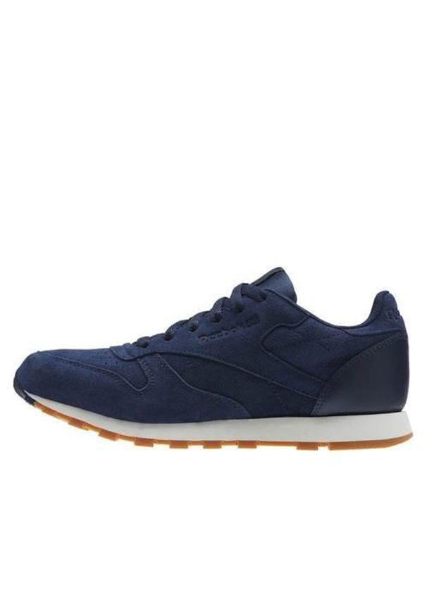 Buty do chodzenia dla dzieci Reebok CL Leather SG. Zapięcie: sznurówki. Kolor: niebieski. Materiał: materiał, skóra, syntetyk. Szerokość cholewki: normalna. Sport: turystyka piesza