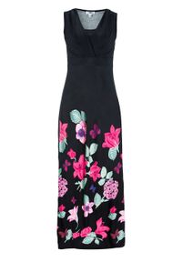 Długa sukienka z dżerseju bonprix czarny w kwiaty. Kolor: czarny. Materiał: jersey. Wzór: kwiaty. Długość: maxi #1
