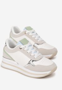 Born2be - Biało-Szare Sneakersy Lilala. Nosek buta: okrągły. Kolor: biały. Materiał: materiał. Szerokość cholewki: normalna. Obcas: na platformie #4