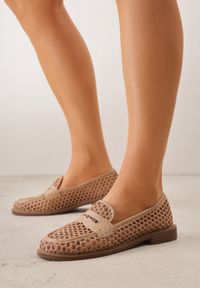 Born2be - Ciemnobeżowe Mokasyny VICES z Siateczki i Plecionki Asteorea. Okazja: na co dzień, na randkę. Kolor: beżowy. Styl: casual, elegancki #1