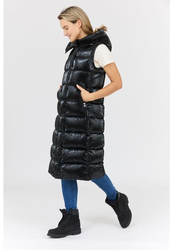Hetrego - HETREGO Czarny damski błyszczący płaszcz puchowy z odpinanymi rękawami Summer, Rozmiar 36 EU - 40 IT. Kolor: czarny. Materiał: puch