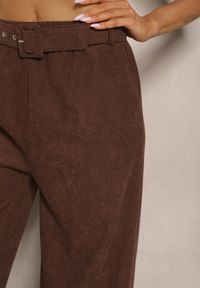 Renee - Brązowe Spodnie Sztruksowe o Szerokim Kroju High Waist z Paskiem Valoma. Okazja: na co dzień. Stan: podwyższony. Kolor: brązowy. Materiał: sztruks. Styl: retro, elegancki, casual #7