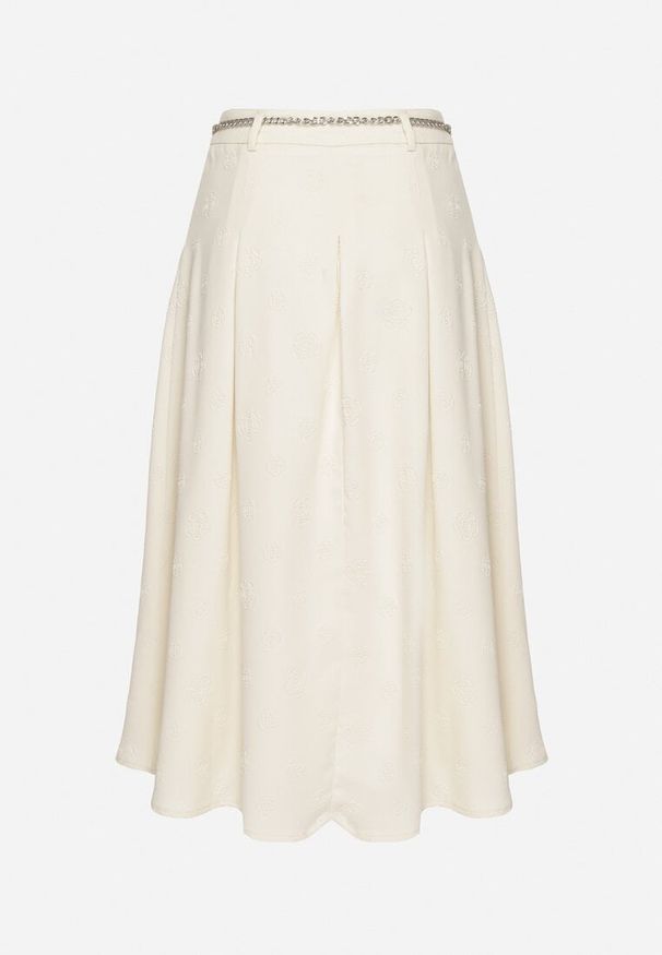 Born2be - Jasnobeżowa Rozkloszowana Spódnica z Wiskozą Wysokim Stanem i Łańcuszkiem Tolienna. Okazja: na co dzień. Stan: podwyższony. Kolor: beżowy. Materiał: wiskoza. Styl: elegancki, casual, klasyczny