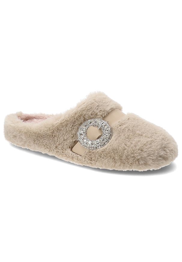 Beżowe Kapcie Macarena Domowe Eleganckie Obuwie Damskie. Okazja: do domu. Zapięcie: klamry. Kolor: beżowy. Materiał: materiał. Styl: elegancki