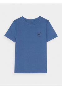 4F JUNIOR - T-shirt regular gładki chłopięcy - granatowy. Okazja: na co dzień. Kolor: niebieski. Materiał: dzianina, jersey, bawełna. Długość rękawa: krótki rękaw. Długość: krótkie. Wzór: gładki. Sezon: lato. Styl: klasyczny, casual, sportowy #1