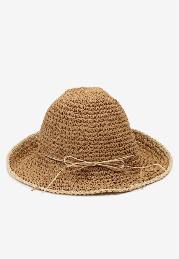 Born2be - Ciemnobeżowy Kapelusz z Naturalnej Plecionki z Ozdobnym Szurkiem Ursulnella. Kolor: beżowy. Materiał: len. Sezon: lato. Styl: elegancki, casual