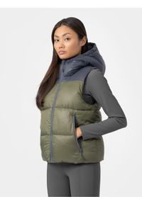 4f - Bezrękawnik puchowy z wypełnieniem syntetycznym damski. Kolor: brązowy, oliwkowy, wielokolorowy. Materiał: syntetyk, puch. Długość rękawa: bez rękawów. Długość: krótkie #1