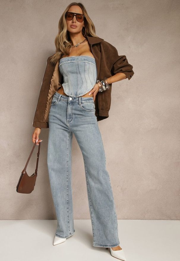 Renee - Niebieskie Szerokie Jeansy High Waist z Wiskozą Uliadria. Okazja: na co dzień. Stan: podwyższony. Kolor: niebieski. Styl: elegancki, casual