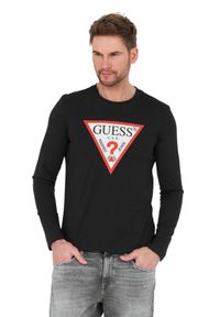 Guess - GUESS Czarny męski longsleeve Original Logo Tee, Rozmiar XL. Kolor: czarny. Długość rękawa: długi rękaw