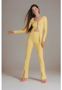 mango - Mango spodnie Miri damskie kolor żółty dzwony high waist. Stan: podwyższony. Kolor: żółty. Materiał: włókno #9