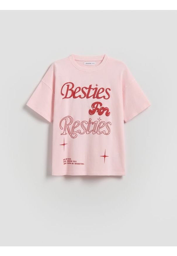 Reserved - T-shirt z nadrukiem - pastelowy róż. Kolor: różowy. Materiał: bawełna. Wzór: nadruk
