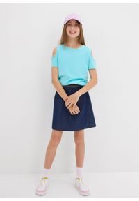 bonprix - T-shirt z wycięciami na ramionach z czystej bawełny organicznej. Kolor: niebieski. Materiał: bawełna. Sezon: lato #3