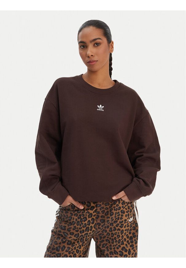 Adidas - adidas Bluza Essentials KD9120 Brązowy Oversize. Kolor: brązowy. Materiał: bawełna