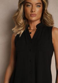 Renee - Czarna Koszula z Wiskozy z Ozdobnymi Kieszeniami Lumorinne. Okazja: na spotkanie biznesowe, na co dzień. Kolor: czarny. Materiał: wiskoza. Styl: elegancki, biznesowy, casual
