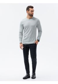 Ombre Clothing - Sweter męski E121 - jasnoszary/melanżowy - XXL. Okazja: na co dzień. Kolor: szary. Materiał: bawełna. Wzór: melanż. Styl: elegancki, klasyczny, casual