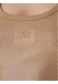 Karl Lagerfeld - KARL LAGERFELD Top B1W17087 Złoty Slim Fit. Typ kołnierza: dekolt w karo. Kolor: złoty. Materiał: bawełna #4