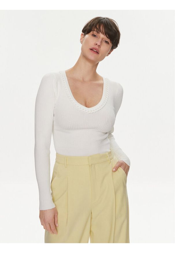 Morgan Sweter 241-MCORDE Écru Slim Fit. Materiał: wiskoza