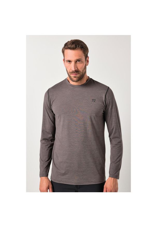 JAY-PI - Męska Koszulka termiczna z długim rękawem outdoorowa długi rękaw. Kolekcja: plus size. Kolor: brązowy. Materiał: materiał, poliester, elastan. Długość rękawa: długi rękaw. Długość: długie. Sport: turystyka piesza