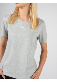 Liu Jo - Liu-Jo T-Shirt | TA3173 J6101 | Kobieta | Szary, Srebrny. Kolor: wielokolorowy, srebrny, szary. Materiał: poliester, elastan, wiskoza. Długość rękawa: krótki rękaw. Długość: krótkie. Wzór: nadruk, aplikacja