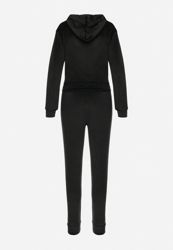 Born2be - Czarny Welurowy Komplet Dresowy Bluza z Kapturem i Spodnie Petyra. Kolor: czarny. Materiał: welur, dresówka. Wzór: jednolity