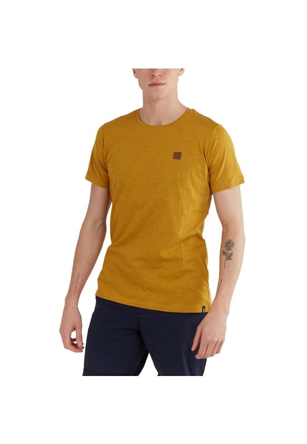 FUNDANGO - T-shirt męski Fundango Jaggy Strukturyzowany krótki rękaw. Kolor: żółty. Długość rękawa: krótki rękaw. Długość: krótkie