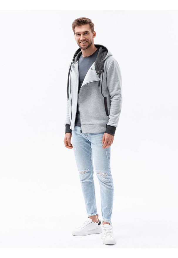 Ombre Clothing - Bluza męska rozpinana z kapturem B297 - szara - XXL. Typ kołnierza: kaptur. Kolor: szary. Materiał: dzianina, poliester, bawełna
