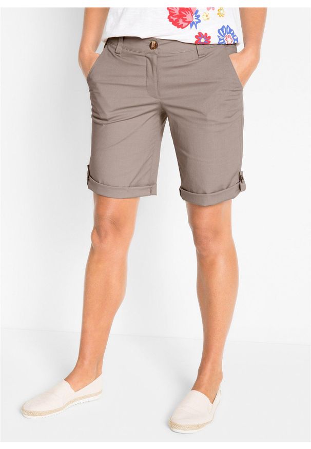 bonprix - Bermudy ze stretchem. Kolor: brązowy