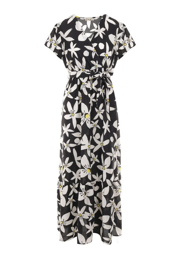 Born2be - Czarna Sukienka Marrie. Kolor: czarny. Materiał: materiał. Długość rękawa: krótki rękaw. Wzór: kwiaty. Sezon: lato. Typ sukienki: kopertowe. Długość: maxi
