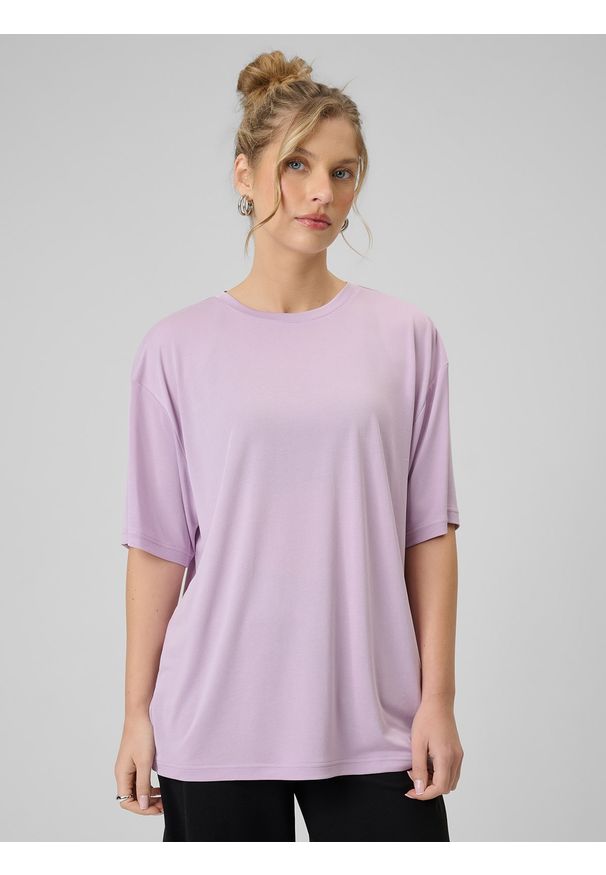 4f - 4F T-shirt loose z modalem damski - fioletowy M. Okazja: na co dzień. Kolor: fioletowy. Styl: casual